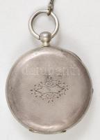 Ezüst zsebóra, ezüst óralánccal, kulcsos szerkezettel, szép, működő állapotban / Silver pocket watch