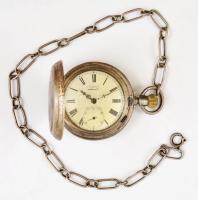 Árpád, jelzett ezüst zsebóra ezüst lánccal. Duplafedeles. Szép, működő állapotban / Silver pocket watch.