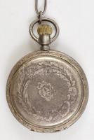 Árpád, jelzett ezüst zsebóra ezüst lánccal. Duplafedeles. Szép, működő állapotban / Silver pocket wa...