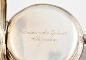 Árpád, jelzett ezüst zsebóra ezüst lánccal. Duplafedeles. Szép, működő állapotban / Silver pocket wa...