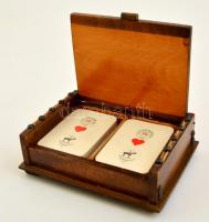 cca 1930 Két pakli Piatnik römikártya, nagyon jó állapotban, fa ládában / Two decks of cards in wooden box