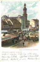 1901 Sopron, Oedenburg; Vásár Karl Pollák üzletével / Jahrmarkt / market