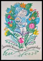 1978 Reich Károly (1922-1988): Szeretettel köszönjük az Édesanyákat plakát, ofszet, hajtott, hajtásnál apró szakadás, 98x68 cm