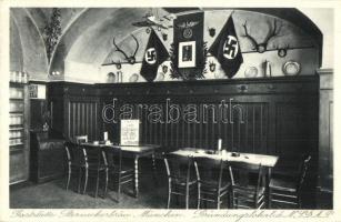 München, Munich; Gast- und Vergnügungsstätte "Sterneckerbräu" / restaurant interior with swastika flags. Adolf Hitler founded NSDAP here in 1920