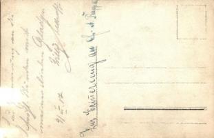 1917 Skiers with horse by Hotel Santis, skiing people, winter sport. photo