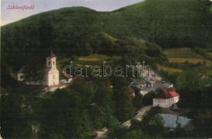 Szklenófürdő, Sklené Teplice; látkép templommal / panorama view with church (kopott sarkak / worn corners)