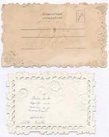 2 db 1900 előtti csipke díszítéses dombornyomott litho üdvözlőlap / 2 pre-1900 embossed litho greeti...