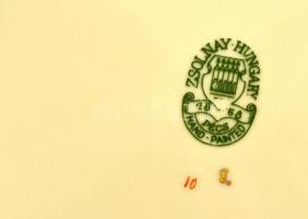 Zsolnay bambusz mintás süteményes tányérok ( 6 db), kézzel festett, jelzett, kopás nyomokkal, d:17,5...