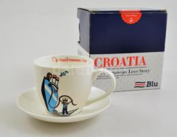Croatia matrózos porcelán csésze és alj, matricás, jelzett, a tál alján minimális lepattanással, eredeti dobozában