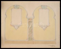 Berky János Tibor (1913-1982): Az ugodi római katolikus templom freskótervei, 2 db, vegyes technika,...