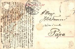 1903 Szeged, Schäffer palota, Kiss Mór és Schön Jenő üzlete, hirdetőoszlop, Singer varrógép reklám. ...