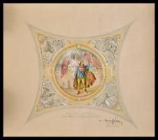 Berky János Tibor (1913-1982): A homokbödögei római katolikus templom freskótervei, 4 db, vegyes tec...