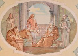 Berky János Tibor (1913-1982): A homokbödögei római katolikus templom freskótervei, 4 db, vegyes tec...