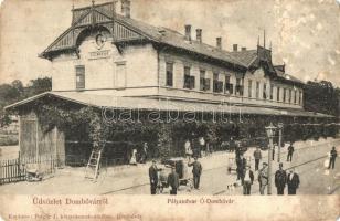 Dombóvár, Ó-Dombóvár; Vasútállomás, vasutasok, létra. Polgár J. kiadása (lyuk / hole)