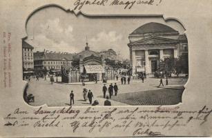 1901 Budapest V. Deák Ferenc tér, Reinisch Testvérek élővirág csarnoka, Bretschneider Zsigmond fia, Glanzdorf Péter üzlete, villamos. Divald Károly 215. sz.