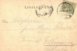 1902 Sopron, Oedenburg; Várostorony, Pannónia szálloda, villamos (vágott / cut)