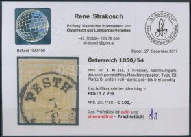 1kr MP III. cadmium "PESTH" Certificate: Strakosch 1kr MP III. kadmiumsárga "PESTH&qu...