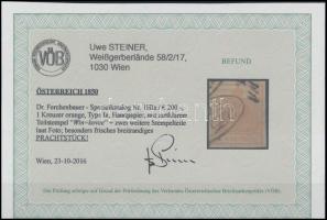 1kr HP I orange "(Wi)n/(Kov)cze" Certificate: Steiner 1kr HP I narancs "(Wi)n/(Kov)cz...