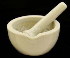 Porcelán mini mozsár törővel, jelzés nélkül, kopásnyomokkal, d: 6 cm, m: 3 cm, h: 6,5 cm