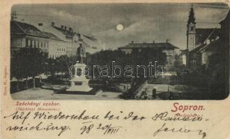 1898 Sopron, Oedenburg; Széchenyi szobor, este