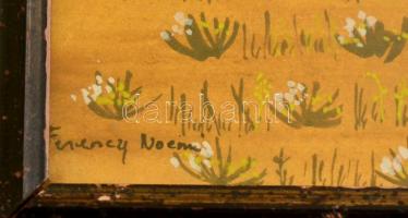 Ferenczy jelzéssel: Kertészkedők. Vegyes technika, papír, üvegezett keretben, 14×22 cm