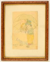 Pólya jelzéssel: Párocska. Színes ceruza, papír, üvegezett keretben, 19×14 cm
