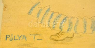 Pólya jelzéssel: Párocska. Színes ceruza, papír, üvegezett keretben, 19×14 cm