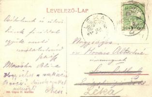 1906 Pöstyén, Pistyan, Piestany; Ferenc József út infanteristával, létra villanyoszlopnak támasztva,...