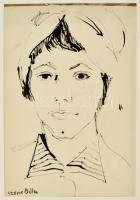 Czene jelzéssel: Női portré. Tus, papír, 28×20 cm