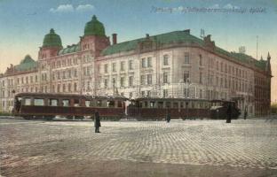 1916 Pozsony, Pressburg, Bratislava; Hadtestparancsnoksági épület, városi motor vasút / Army Headquarters, urban railway, train