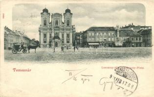 1901 Temesvár, Timisoara; Losonczy tér, templom, üzletek / square, church, shops  (EK)