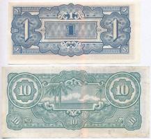 Malaya / Japán megszállás 1942. 1$ + 1942-1944. 10$ T:II,II-
Malaya / Japan occupation 1942. 1 Doll...