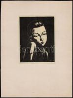 Gáborjáni Szabó Kálmán (1897-1955): Lány, fametszet, papír, jelzett a dúcon, kartonra ragasztva, 14×11 cm