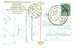 1940 Kolozsvár, Cluj; bevonulás, Horthy Miklós beszéd közben feleségével, Purgly Magdolnával / entry...