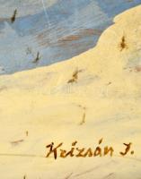 Krizsán jelzéssel: Kunyhó a havas csúcsoknál. Olaj, farost, keretben, 52×82 cm