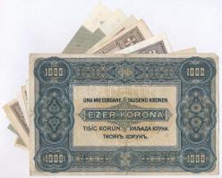 10db-os vegyes magyar korona, pengő és forint bankjegy tétel, közte 1920. 1000K, 1936. 10P (2x) sors...