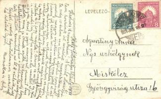 1931 Sátoraljaújhely, Római katolikus templom, utcakép a Hegyközi Kisvasút vonatával