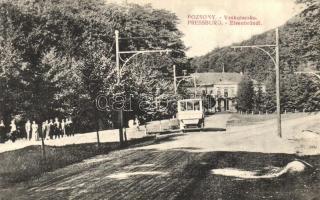 1909 Pozsony, Pressburg, Bratislava; Vaskutacska, Ferdinánd király vasfürdő, korai trolibusz / Eisenbrünnel (Eisenbründl) / Zelezná Studénka / spa with early trolleybus