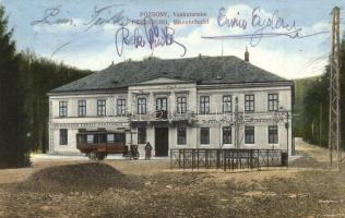 1912 Pozsony, Pressburg, Bratislava; Vaskutacska, Ferdinánd király vasfürdő, korai trolibusz / Eisenbrünnel (Eisenbründl) / Zelezná Studénka / spa with early trolleybus