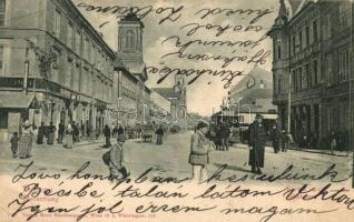 1902 Pozsony, Pressburg, Bratislava; Kórház utca villamossal. Hans Nachbargauer / street view with tram