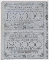 Franciaország ~1910-1920. Lottószelvény (2x) ívben, sorszámkövetők, bélyegzéssel T:III
France ~1910...