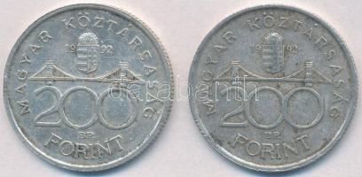1992. 200Ft Ag "MNB" (2x) T:2 patina