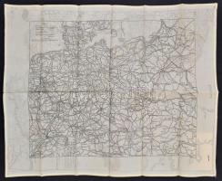 1944 Franciaországot ábrázoló selyemre készített színes térkép, hozzátűzve vitéz Ágostházy Emil ezre...