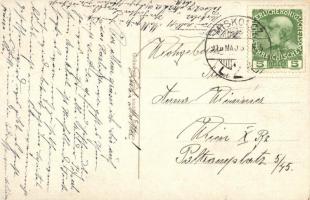 Miskolc, Avasi részlet, Fő utca magyar zászlóval. Gondolj hazádra és térj vissza! hazafias montázs k...