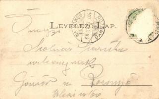 1907 Balatonfüred, Baross gőzös fedélzetén a hajókormánnyal. Koller Károly kiadása (Rb)