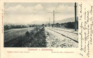 1900 Budapest II. Lipótmező és Hűvösvölgy, villamos közúti vasút részlete. Divald Károly 382. (EK)