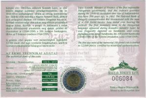 2002. 100Ft Ni-Cu-Zn "Kossuth" elsőnapi veret sorszámozott díszlapon T:BU 
Adamo FOEM1