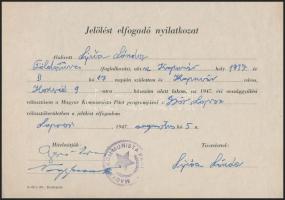 1947 Nagy Ferenc és Gerő Ernő saját kezű aláírása jelölést elfogadó nyilatkozaton