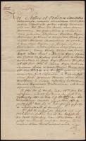 1836 Pálffy Fidél (1788-1864) tárnokmester, főkancellár, aranykulcsos által aláírt válasz Moson vármegyei rendek által írt felterjesztésen. Két papírfelzetes viaszpecséttel