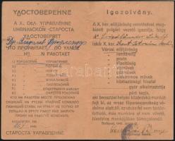 1945 Orosz-magyar kétnyelvű mentesítő igazolvány